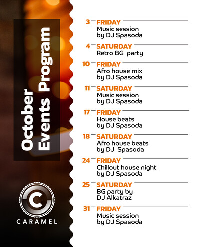 Caramel Relax Bar & Dinner - October Events Program